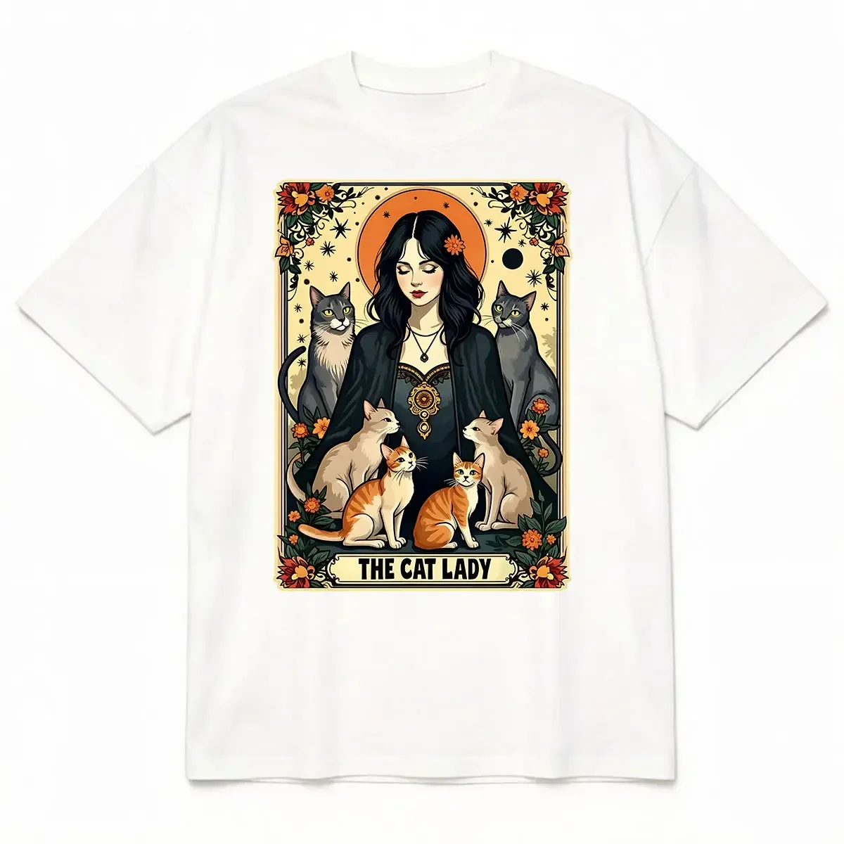 유니섹스 캣 레이디 타로 카드 셔츠 여성용 위치 고딕  - Undershirt Crew Neck 리뷰 및 가격